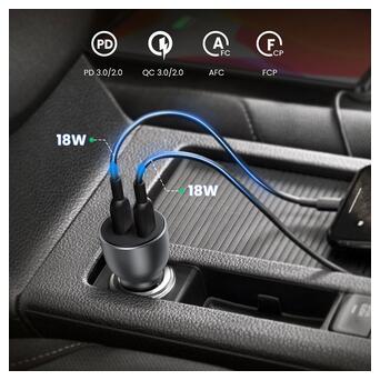 Автозарядка UGREEN QC 3.0+QC 3.0 Dual USB-A 40W Fast Car Charger Косм. Сіра (CD213) (70594) фото №5
