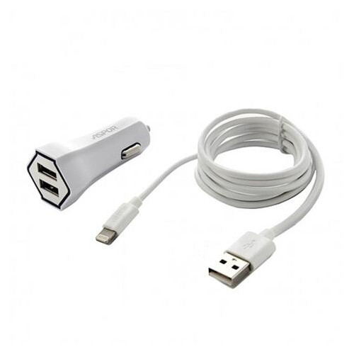 Автомобильное зарядное устройство Aspor A901C White (920001) + кабель Lightning фото №1