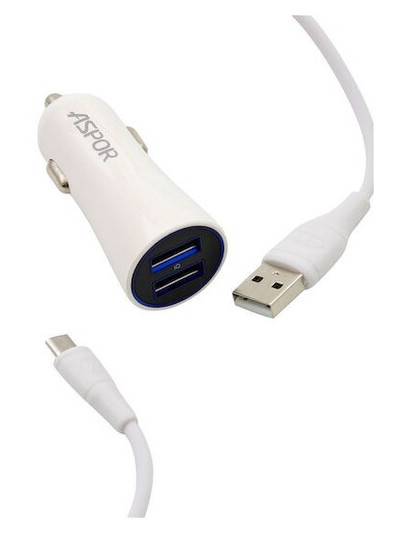 Автомобильное зарядное устройство Aspor A902C White (920006) + кабель Lightning фото №2