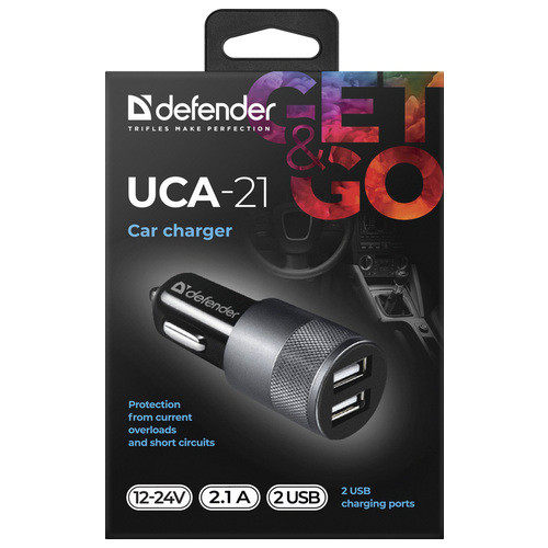 Автомобільний зарядний пристрій 2 USB 2.1A Defender UCA-21 5V/2.1A (83821) фото №5