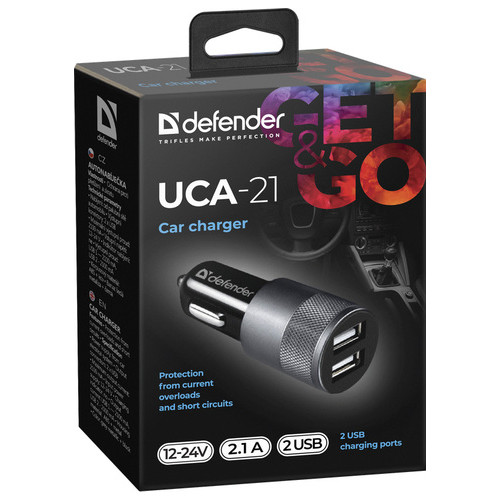 Автомобільний зарядний пристрій 2 USB 2.1A Defender UCA-21 5V/2.1A (83821) фото №4