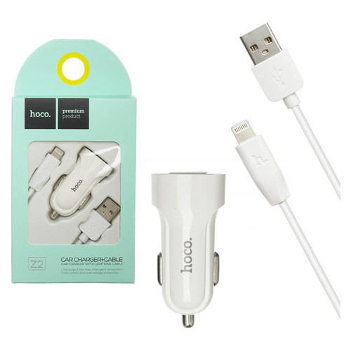 Автомобильное зарядное устройство Hoco Z2 1 USB 1.5A Lightning white (mbpt-34987) (ZZ63mbpt-34987) фото №1