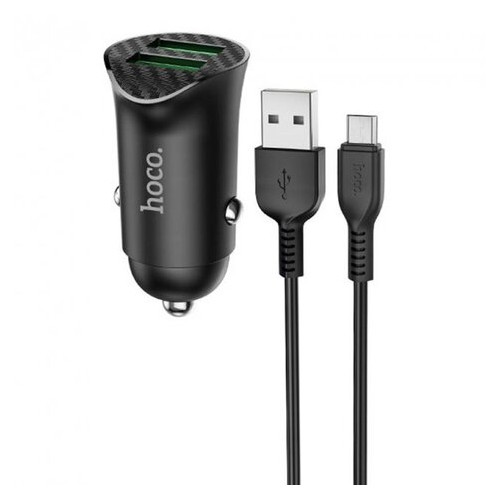 Автомобільний зарядний пристрій Hoco Z39 QC3.0 2USB MicroUSB Black фото №1