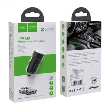 Автомобільний зарядний пристрій HOCO Z32 Speed Up single port QC3.0 car charger Black фото №3