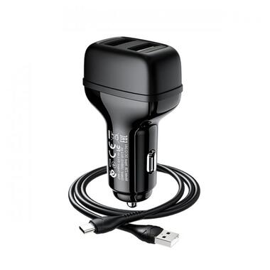 Автомобільний зарядний пристрій HOCO Z36 Leader dual port car charger set(Type-C) Black фото №4
