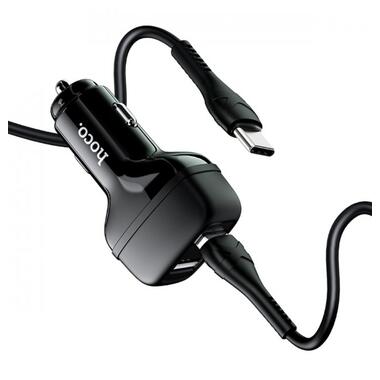 Автомобільний зарядний пристрій HOCO Z36 Leader dual port car charger set(Type-C) Black фото №5
