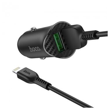 Автомобільний зарядний пристрій HOCO Z39 Farsighted dual port QC3.0 Car charger set(iP) Black фото №2