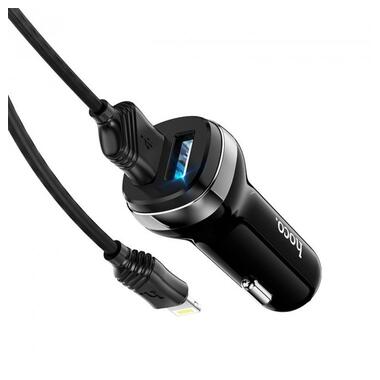 Автомобільний зарядний пристрій HOCO Z40 Superior dual port car charger set(iP) Black фото №3