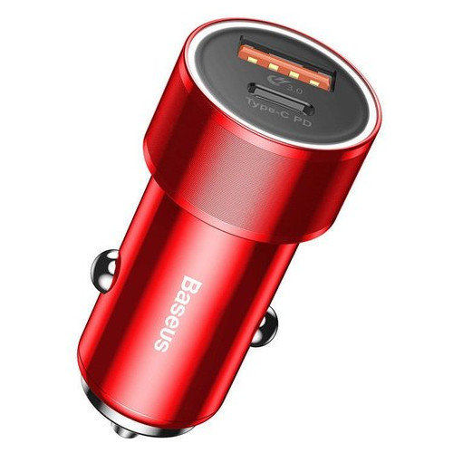 Автомобільний зарядний пристрій Baseus Small Screw Type-C PD USB Quick Charge 36W червоний фото №1