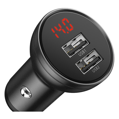 Автомобильная зарядка Baseus Digital Display Dual USB Black (77703057) фото №5