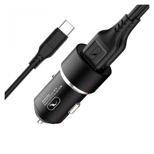 Автомобільний зарядний пристрій SkyDolphin SZ02T Aluminium (2USB, 2.4A) Black (AZP-000072) кабель Type-C фото №2