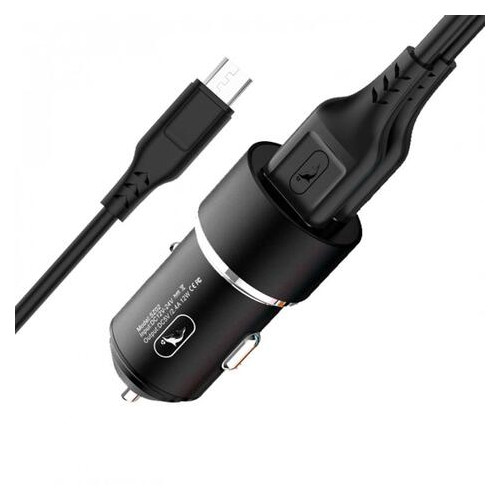 Автомобільний зарядний пристрій SkyDolphin SZ02V Aluminium (2USB, 2.4A) Black (AZP-000073) кабель microUSB фото №2