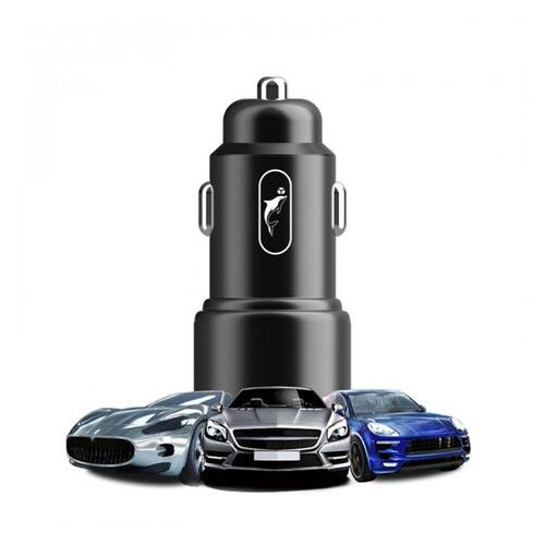 Автомобільний зарядний пристрій SkyDolphin SZ15 Aluminium QC3.0 (2USB, 2.4A) Black (AZP-000087) фото №2