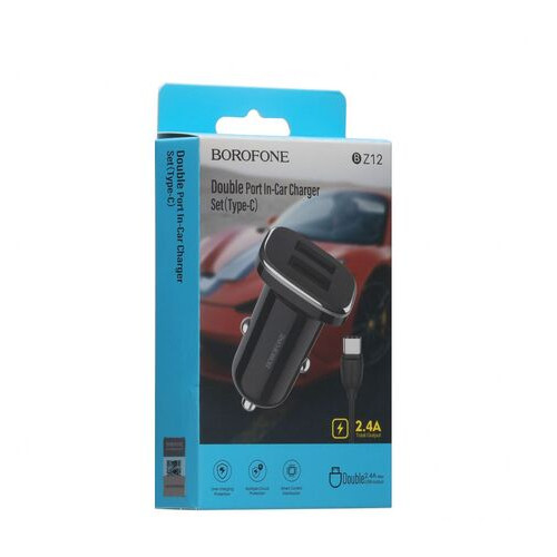 Авто Зарядний пристрій Borofone BZ12 2.4A Type-C 2 USB Колір Білий фото №6