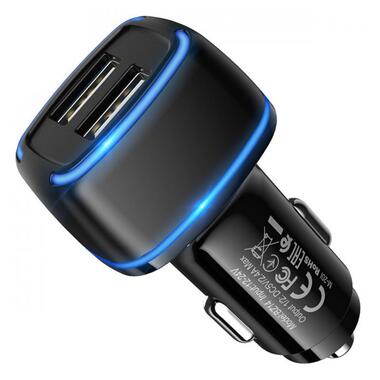 Автомобільний зарядний пристрій BOROFONE BZ14 Max dual port ambient light car charger Black фото №1