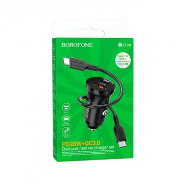 Автомобільний зарядний пристрій BOROFONE BZ18A PD20W+QC3.0 Black фото №4
