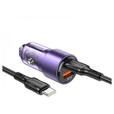 Автомобільний зарядний пристрій BOROFONE BZ20A Smart 83W dual port PD65W+QC3.0 car charger set(C to C) Transparent Purple фото №2