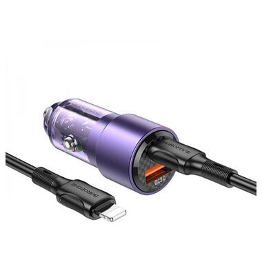 Автомобільний зарядний пристрій BOROFONE BZ20A Smart 83W dual port PD65W+QC3.0 car charger set(C to iP) Transparent Purple фото №2
