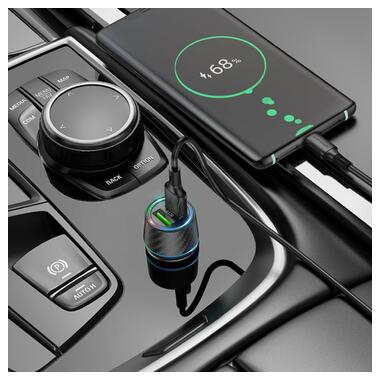 Автомобільний зарядний пристрій BOROFONE BZ21A Brilliant 36W dual port QC3.0 car charger set(Type-C) Black фото №4