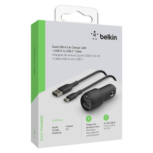 Автомобільне ЗУ Belkin Car Charger 24W Dual USB-A - USB-C 1m black (CCE001BT1MBK) фото №5