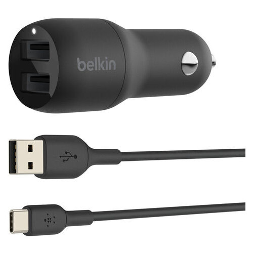 Автомобільне ЗУ Belkin Car Charger 24W Dual USB-A - USB-C 1m black (CCE001BT1MBK) фото №1
