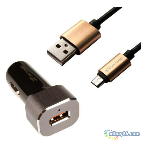 Автомобильное зарядное устройство Grand-X QC (1xUSB 3А) Black (CH27BM) + кабель Micro USB фото №1