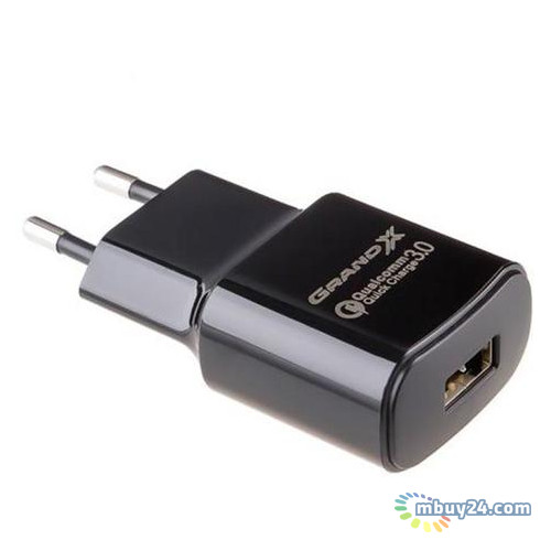 Зарядний пристрій Grand-X QC3.0 (1xUSB 3.6В-12В/1.5А-3А) Black (CH-550TC) кабель USB-TypeC фото №1