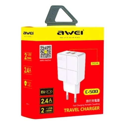 Автомобильное зарядное Awei C-500 Travel charger 2USB 2.4A White фото №2