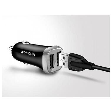 Автомобільний зарядний Joyroom C-M216 3.1A 2 USB з кабелем Lightning чорний фото №3
