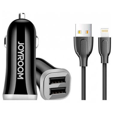 Автомобільний зарядний Joyroom C-M216 3.1A 2 USB з кабелем Lightning чорний фото №1