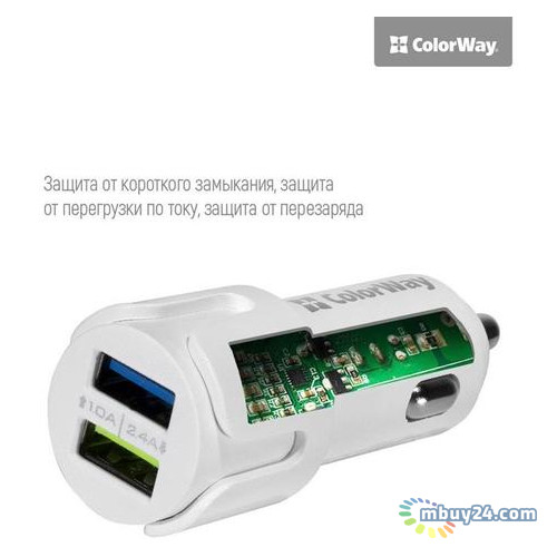 Автомобільний зарядний пристрій ColorWay White (CW-CHA007-WT) фото №2