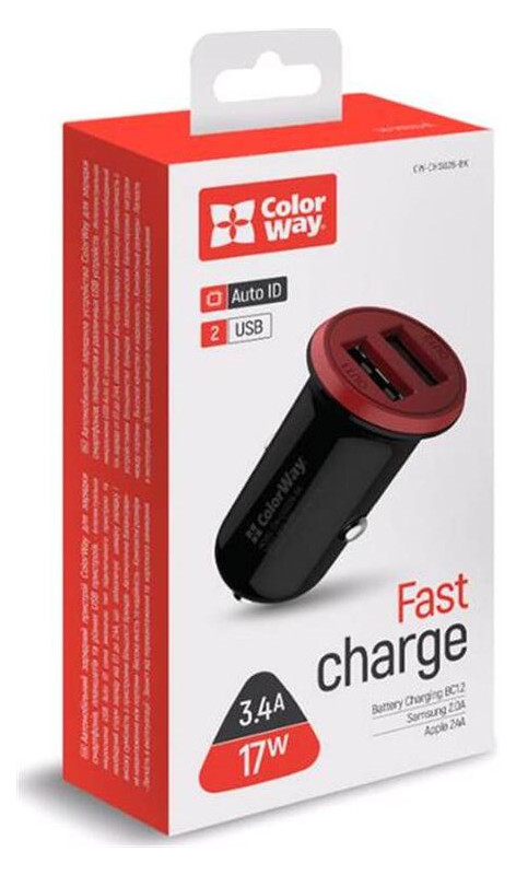Автомобільний зарядний пристрій ColorWay Red/Black (CW-CHA026-BK) фото №6