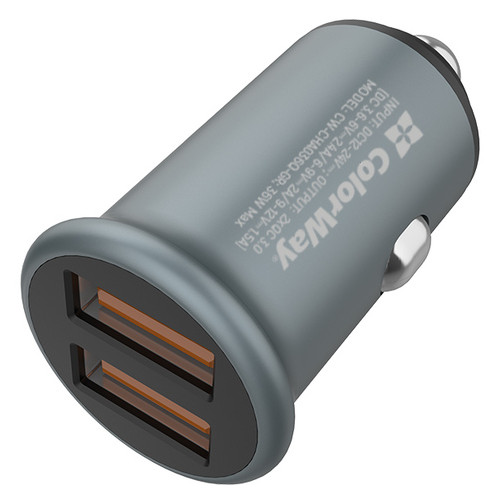 Автомобільний зарядний пристрій ColorWay (2USBx2.4A, 36W) Quick Charge 3.0 Gray (CW-CHA036Q-GR) фото №3
