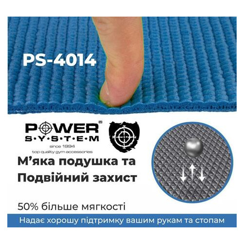 Килимок для йоги та фітнесу Power System PS-4014 FITNESS-YOGA MAT Blue (PS-4014_Blue) фото №4