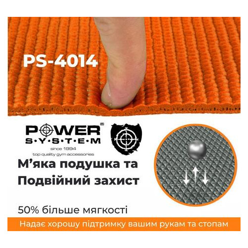 Килимок для йоги та фітнесу Power System PS-4014 FITNESS-YOGA MAT Orange (PS-4014_Orange) фото №2