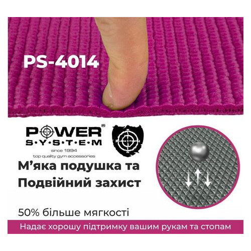 Килимок для йоги та фітнесу Power System PS-4014 FITNESS-YOGA MAT Pink (PS-4014_Pink) фото №2