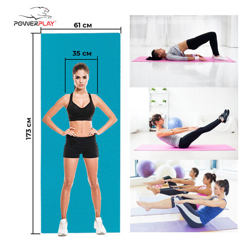 Килимок для йоги та фітнесу PowerPlay 4010 (173*61*0.6) Зелений фото №6