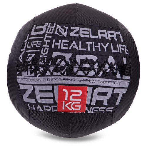 М'яч набивний для кросфіту волбол Zelart Wall Ball FI-2637 12кг Чорний (56363199) фото №1