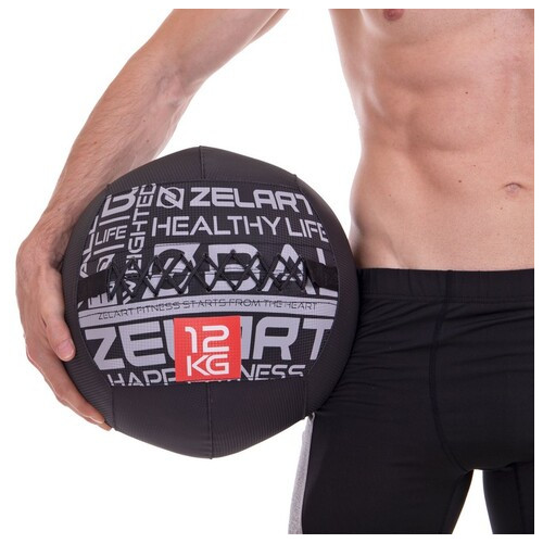 М'яч набивний для кросфіту волбол Zelart Wall Ball FI-2637 12кг Чорний (56363199) фото №5
