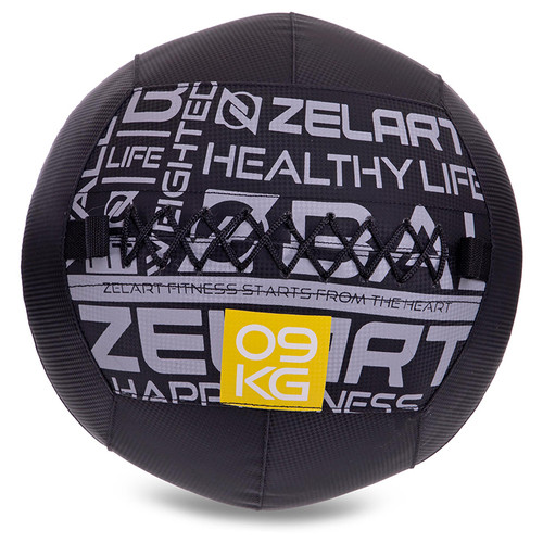 М'яч набивний для кросфіту волбол Zelart Wall Ball FI-2637 9кг Чорний (56363199) фото №1