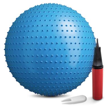 Фітбол масажний Hop-Sport 65 см блакитний + насос (5902308230316) фото №1