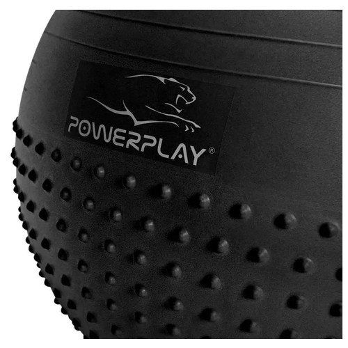 М'яч напівмасажний для фітнесу та гімнастики PowerPlay 4003 75см Темно-сірий ножний насос фото №2