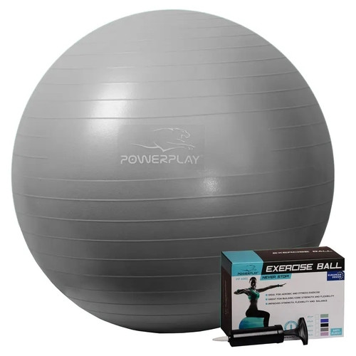 М'яч для фітнесу PowerPlay 4001 65см Grey насос фото №2