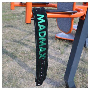 Пояс для важкої атлетики MadMax MFB-301 Suede Single Prong шкіряний Black/Green L фото №8