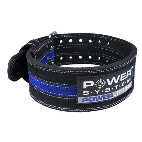 Пояс для пауерліфтингу Power System PS-3800 PowerLifting шкіряний Black/Blue Line XL фото №1