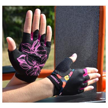 Рукавички для фітнесу MadMax MFG-770 Flower Power Gloves Black/Pink S фото №7