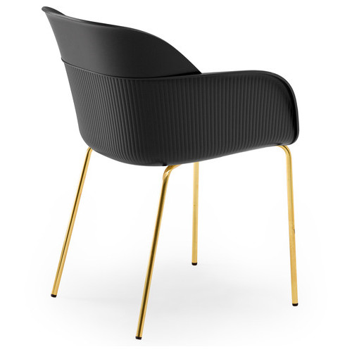 Крісло Tilia Shell-MG ніжки металеві золото, чорне сидіння фото №2