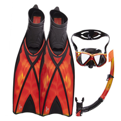 Набір для плавання маска з трубкою та ластами Zelart M243S-SN120S-F06 S Жовто-червоний (60363166) фото №1