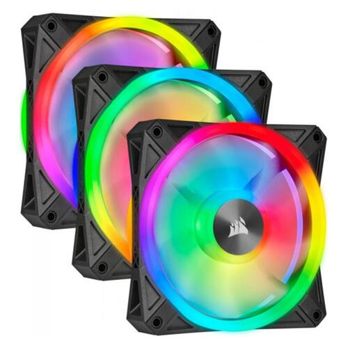Вентилятор Corsair iCUE QL120 RGB 3 Fan Pack (CO-9050098-WW), 120x120x25мм, 4-pin PWM, чорний фото №1