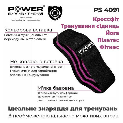 Еспандер для пілатесів Power System PS-4091 Booty Band LVL 1 Black/Pink (VZ554091PI-0) фото №1